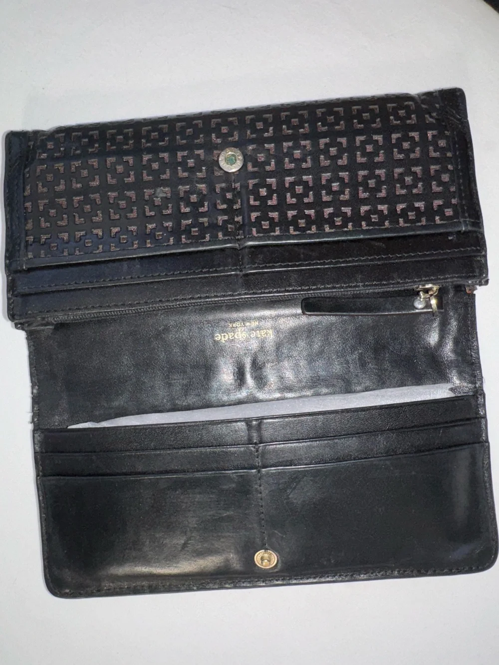 Kate Spade New York Metro Perforated Black Leather Flap Wallet Clutch Pouch EUC